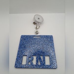 Badge Buddy RN Registered Nurse Blue Glitter Occupational I.D Work Badge
